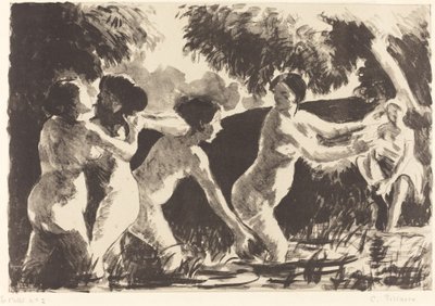 水浴者レスリングBaigneuses luttants、c。 1896年。 作： Camille Pissarro