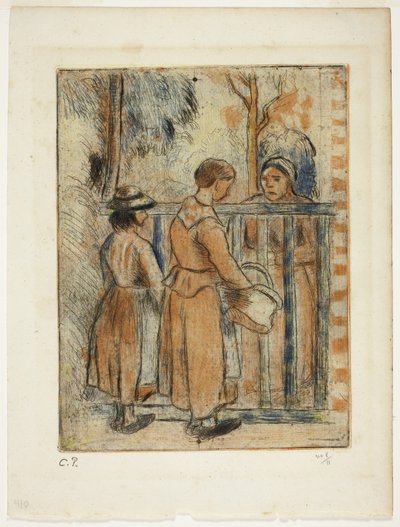 乞食の女たち 1894年頃（カラーエッチング、ドライポイント、アクアチント、象牙、紙） 作： Camille Pissarro