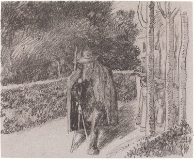 松葉杖を持った物乞い、1897 年。 作： Camille Pissarro