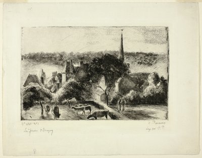 エラニーの教会と農場 作： Camille Pissarro