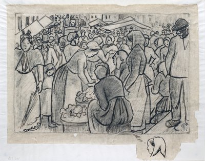 「Cappeville通りのGisorsの市場」の構成研究、c1893 作： Camille Pissarro