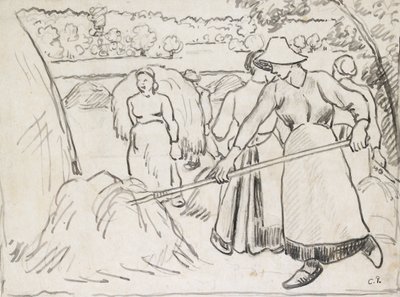 風景の中の収穫機の組成研究、c1893 作： Camille Pissarro