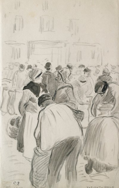 1881年、ポントワーズの市場の構図の研究 作： Camille Pissarro