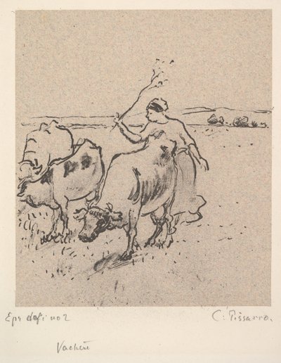 牛飼い、ca。 1899年。 作： Camille Jacob Pissarro