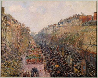 1897年、パリのモンマルトル大通りでのマルディグラの日 カミーユ・ピサロ（1830-1903）の絵画 1897年 ロサンジェルスハマー美術館 作： Camille Jacob Pissarro