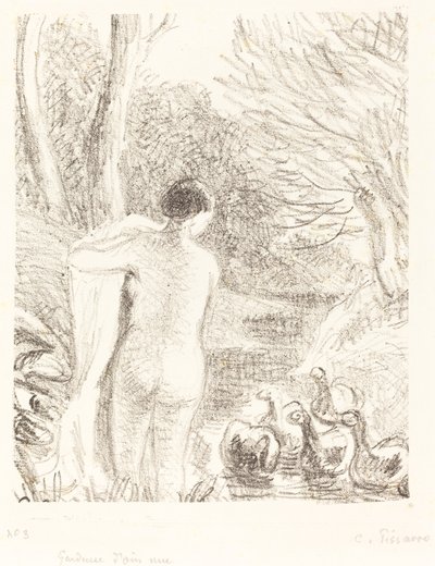 ヌードグースガール、c。 1897年。 作： Camille Pissarro