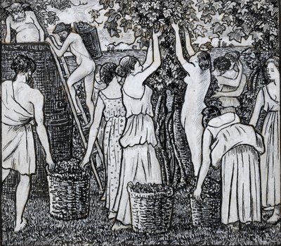 ブドウの収穫、「ダフニスとクロエ」の挿絵のための構図習作、c1895 作： Camille Pissarro