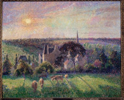エラニーの風景、教会と農場 カミーユ・ピサロ（1830-1903）の絵画 1895年 日。0,6x0,73 m パリ、オルセー美術館 - エラニーの風景、教会と農場。カミーユ・ピサロ（1830-1903）の絵画 作： Camille Jacob Pissarro