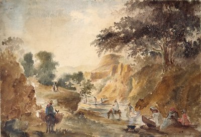川沿いの人物のある風景、1853-1854 作： Camille Pissarro