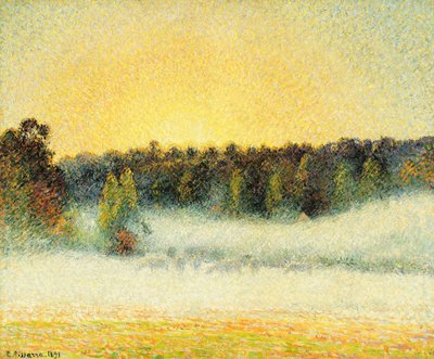 エラニーの霧深い夕日 作： Camille Jacob Pissarro