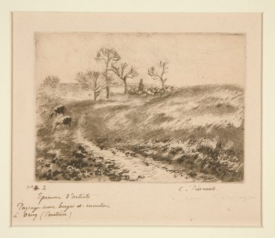 オスニーの羊飼いと羊のいる風景 (オスニーの羊飼いと羊のいる風景) 作： Camille Pissarro