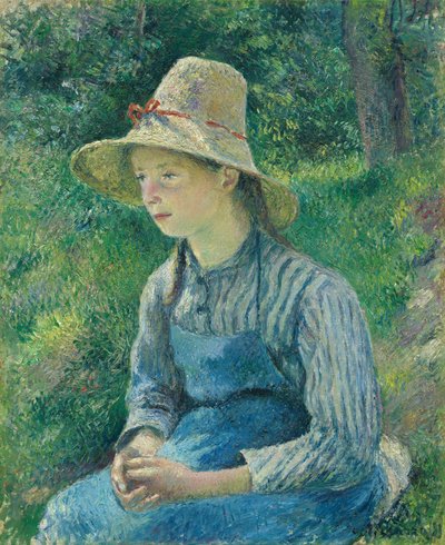 麦わら帽子をかぶった農民の少女、1881年。 作： Camille Pissarro