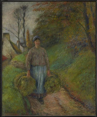 2 つの干し草の束を運ぶ農民の女性 ウィキデータで編集 作： Camille Pissarro