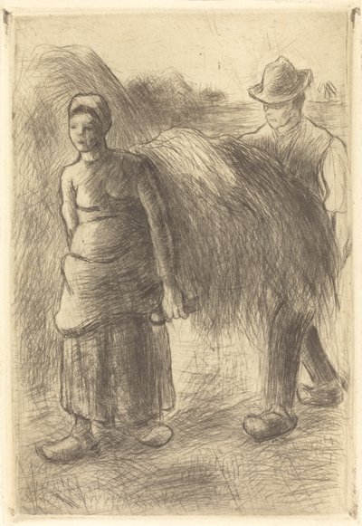 干し草を運ぶ農民 干し草を運ぶ農民、1900 年。 作： Camille Pissarro