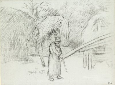 フーコーの農園で干し草を運ぶ女性農民の習作、1875年頃 作： Camille Pissarro