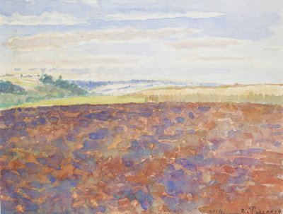 耕された畑のある風景の研究、Eragny-sur-Epte、c1886-1890 作： Camille Pissarro