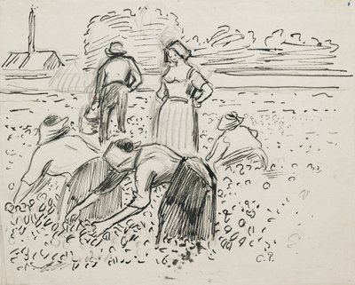 畑仕事をする5人の農民の習作 1887年 作： Camille Pissarro