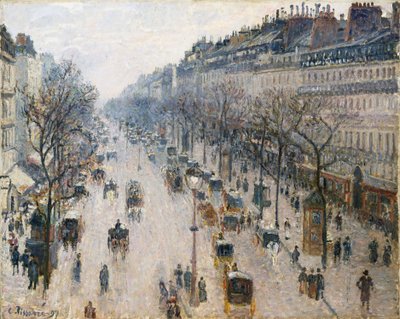 冬の朝のモンマルトル大通り 作： Camille Jacob Pissarro