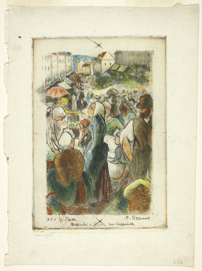Gisors の市場。 カッペヴィル通り 作： Camille Pissarro