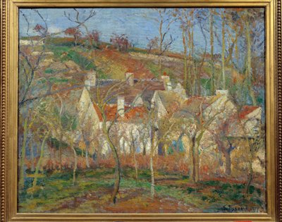 赤い屋根、村の片隅、冬 作： Camille Pissarro