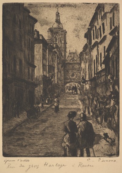 大時計の通り、ルーアン、1885年。 作： Camille Jacob Pissarro