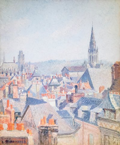 古いルーアンの屋根、日光 作： Camille Pissarro