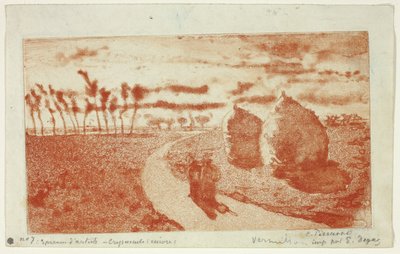 干し草の山とトワイライト 作： Camille Pissarro