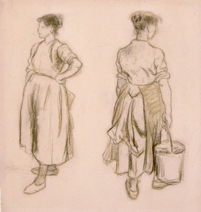 少女の2つの習作」1890年 作： Camille Pissarro