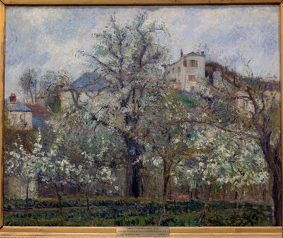 ポントワーズの春の菜園と開花した樹木（開花した梅の木） カミーユ・ピサロ（1830-1903）の絵画。1877.薄暗い。0.65 x 0.81 m. パリ、オルセー美術館 作： Camille Jacob Pissarro