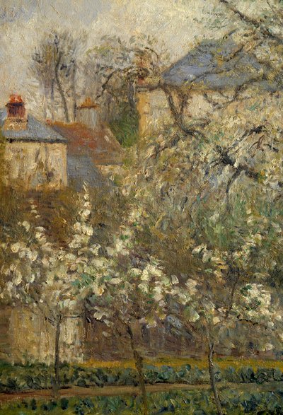 ポントワーズの春に咲く菜園と木々 作： Camille Jacob Pissarro
