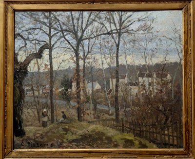 ルーヴシエンヌの冬景色。カミーユ・ピサロ（1830-1903）の絵画 作： Camille Jacob Pissarro