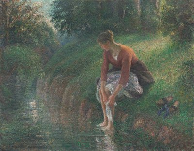 小川で足を洗う女性、189495。 作： Camille Pissarro
