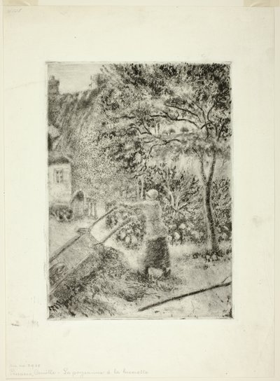 手押し車を空にする女性 作： Camille Pissarro
