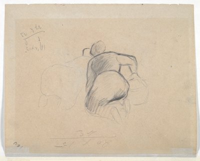 ひざまずく女性 (直腸); ひざまずく 2 人の農場の女性 (裏面) 作： Camille Pissarro