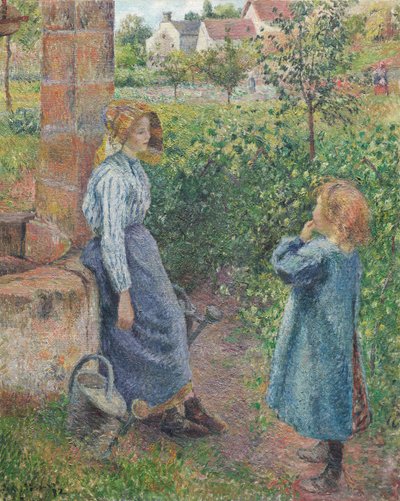 井戸の女と子供、1882年。 作： Camille Pissarro