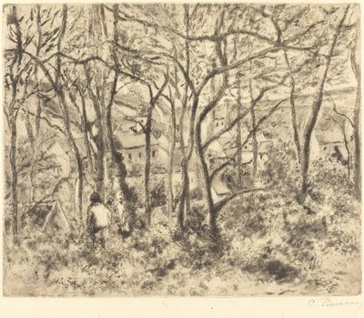 エルミタージュの樹木が茂った風景、ポントワーズ 木の下の風景、エルミタージュ、ポントワーズ、1879年。 作： Camille Pissarro