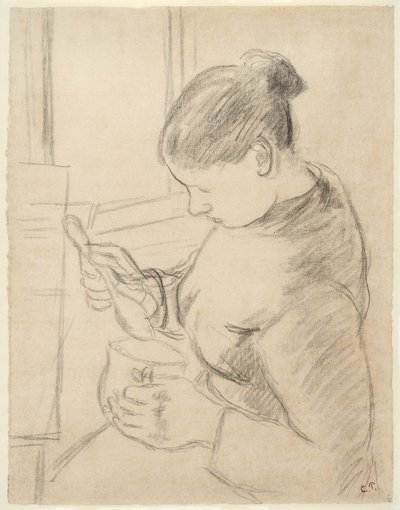 コーヒーを飲む若い農民 作： Camille Pissarro