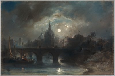 夜の都市の眺め、1831年 作： Camille Roqueplan