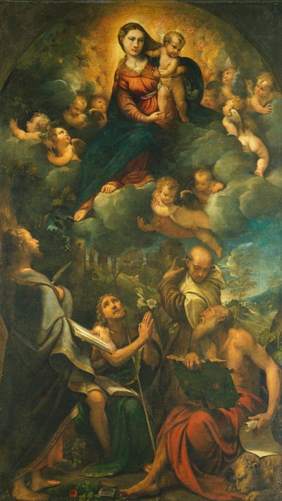 栄光のマドンナ、またはマドンナと子供と聖人 作： Camillo Boccaccino