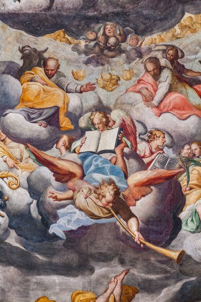 音楽を奏でる天使、最後の審判の詳細 (フレスコ画) 作： Camillo Procaccini