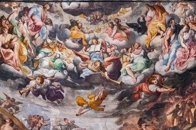 音楽を奏でる天使、最後の審判の詳細 (フレスコ画) 作： Camillo Procaccini