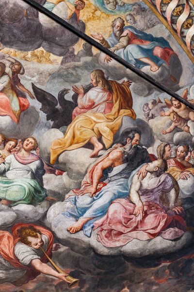 音楽を演奏する天使、最後の審判の詳細 (フレスコ画) 作： Camillo Procaccini
