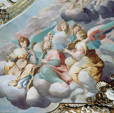 合唱団の金庫からの天使の音楽家の詳細（フレスコ画） 作： Camillo Procaccini
