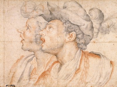 2 つの若者の頭 - カミーロ プロカッチーニ (1561-1629) 作、赤いチョークと紙にチョーク (20x27.2 cm)、1590 年頃 - 2 つの若者の頭、カミーロ プロカッチーニ作、1590 年頃 - 美術館カタルーニャ美術館、バルセロナ 作： Camillo Procaccini