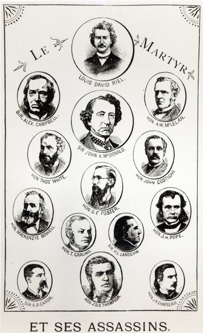 ルイリエル（1844-85）とその暗殺者、ルギベットドレジーナのイラスト、1886年に出版 作： Canadian School