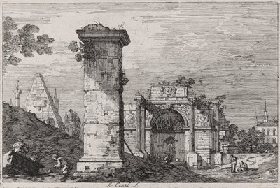 Vedute (Views) シリーズより、廃墟となったモニュメントのある風景 作： Canaletto (Giovanni Antonio Canal)