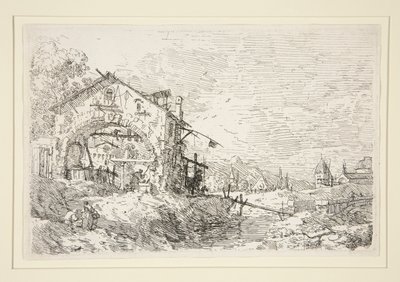 Vedute (Views) シリーズより、井戸にいる女性のいる風景 作： Canaletto (Giovanni Antonio Canal)