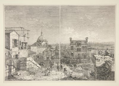 碑文のある家：MDCCXLI。 A. C. [および] Vedute (Views) シリーズより、柱廊と 6 本の柱のある家 作： Canaletto (Giovanni Antonio Canal)