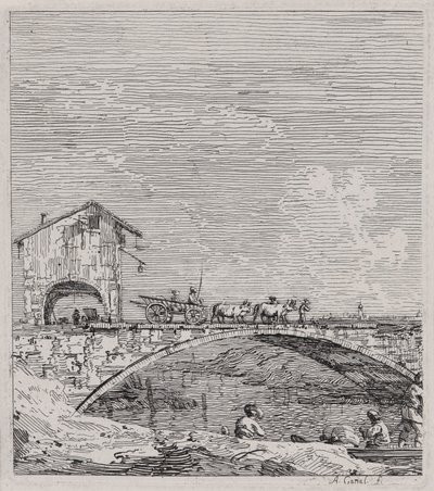 橋を渡る馬車、シリーズ Vedute (Views) より 作： Canaletto (Giovanni Antonio Canal)