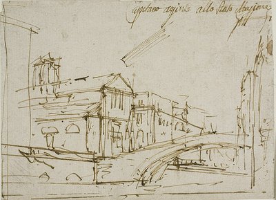 ヴェネツィアの教会の近くの橋 作： Canaletto
